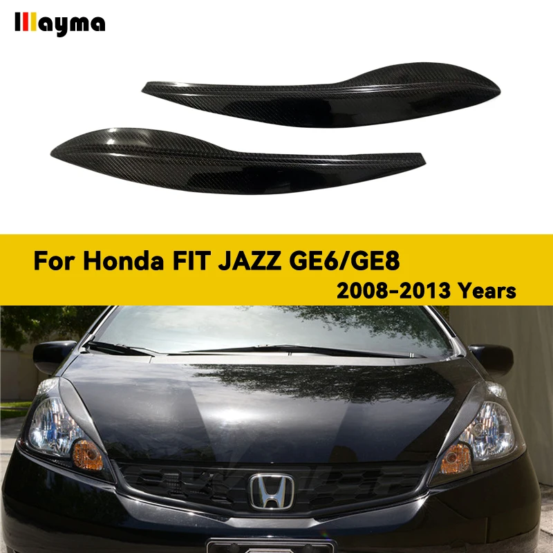 Osłona powieki reflektora samochodowego z włókna węglowego do Honda FIT Jazz 2008-2013 GE8 Matowa czerń Lampa przednia Brwi Dekoracyjna naklejka GE6
