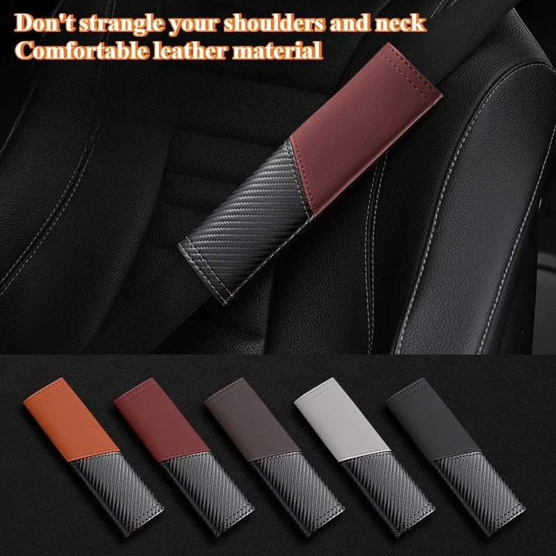 1PC Car Upgrade Shoulder Protection Pu Texture Currency Seat Belt Protective Cover Comfortable Adjustable Wear-Resisting Velcro