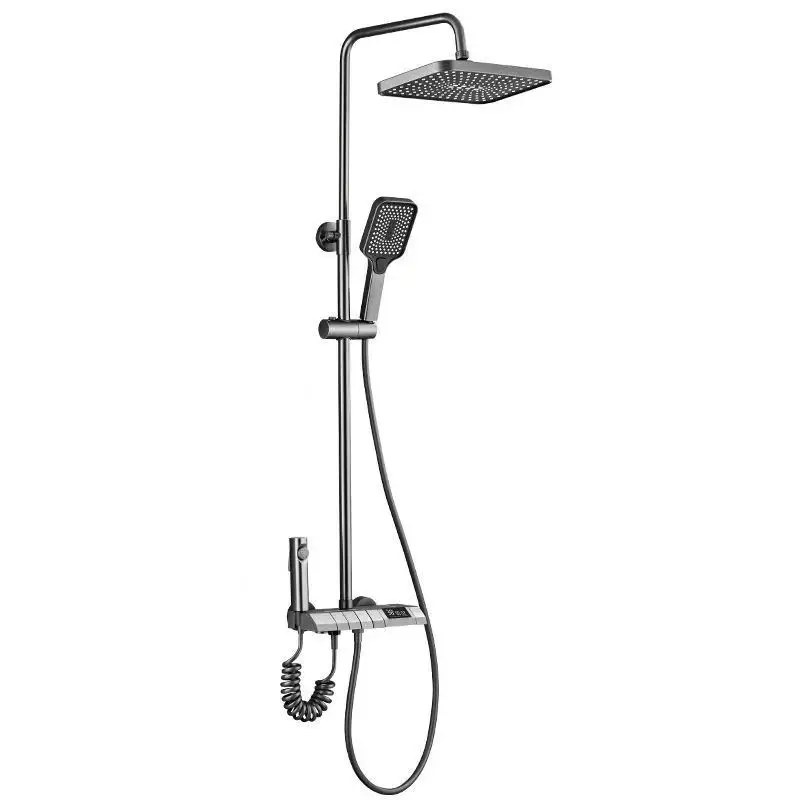 Imagem -02 - Inteligente Banheiro Digital Display Torneira do Chuveiro Conjunto Sistema Cinza Gun Grey 4-way Rainfall Bathroom Mixer Conjunto de Chuveiro Bidé