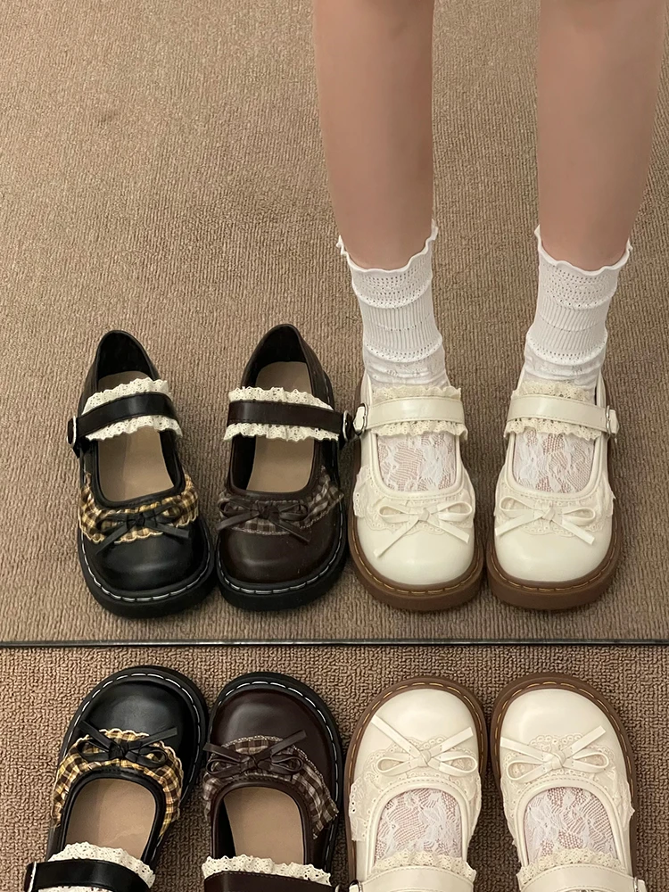 

Women's Fashionable Thick Bottom Heightening British Style Shoes Sweet Knot Uniform Single Shoes Spring Season