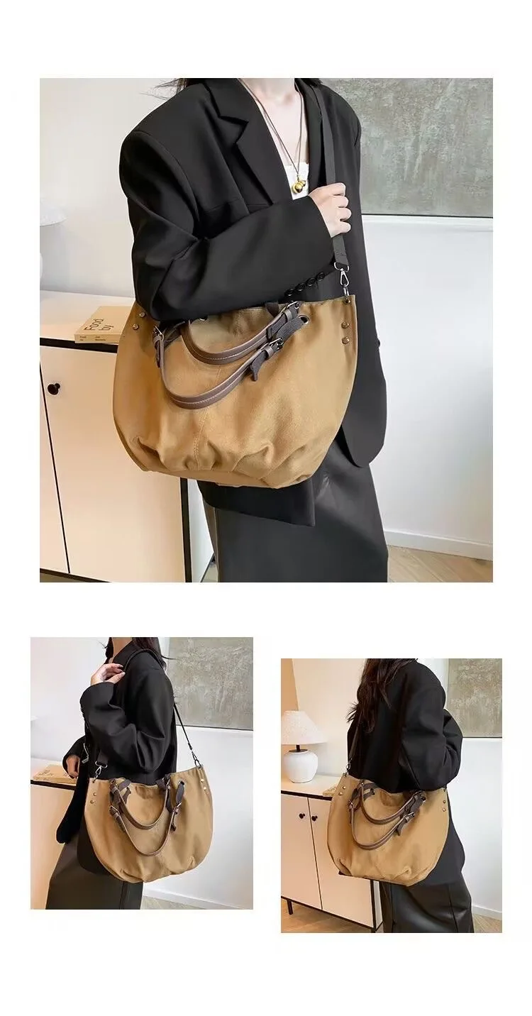 Damen-Canvas-Tragetasche mit großem Fassungsvermögen, lässige Umhängetasche für den täglichen Pendelverkehr und Reisen – Detail 8