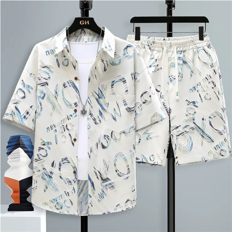 夏用スポーツウェアセット-メンズカジュアルスポーツウェア-ユースコットン100-五分丈パンツ-ツーピースセット-おしゃれなパッチワーク