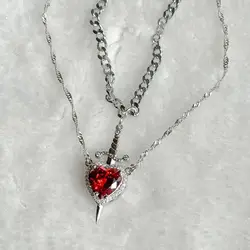 Trendy Heart and Sword Necklace Valentine's Day Gift Silver Plated Couple Necklaces Jewelry Gifts Sword Through Heart Necklaces