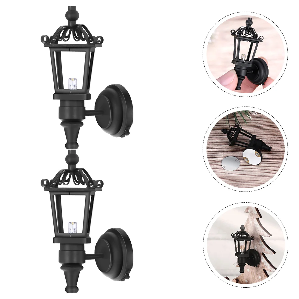 2 Pcs Wall Lamp Small House Fairy Decorations LED Miniature Furniture Accessory Wall-mounted Plastic Supply Black Light