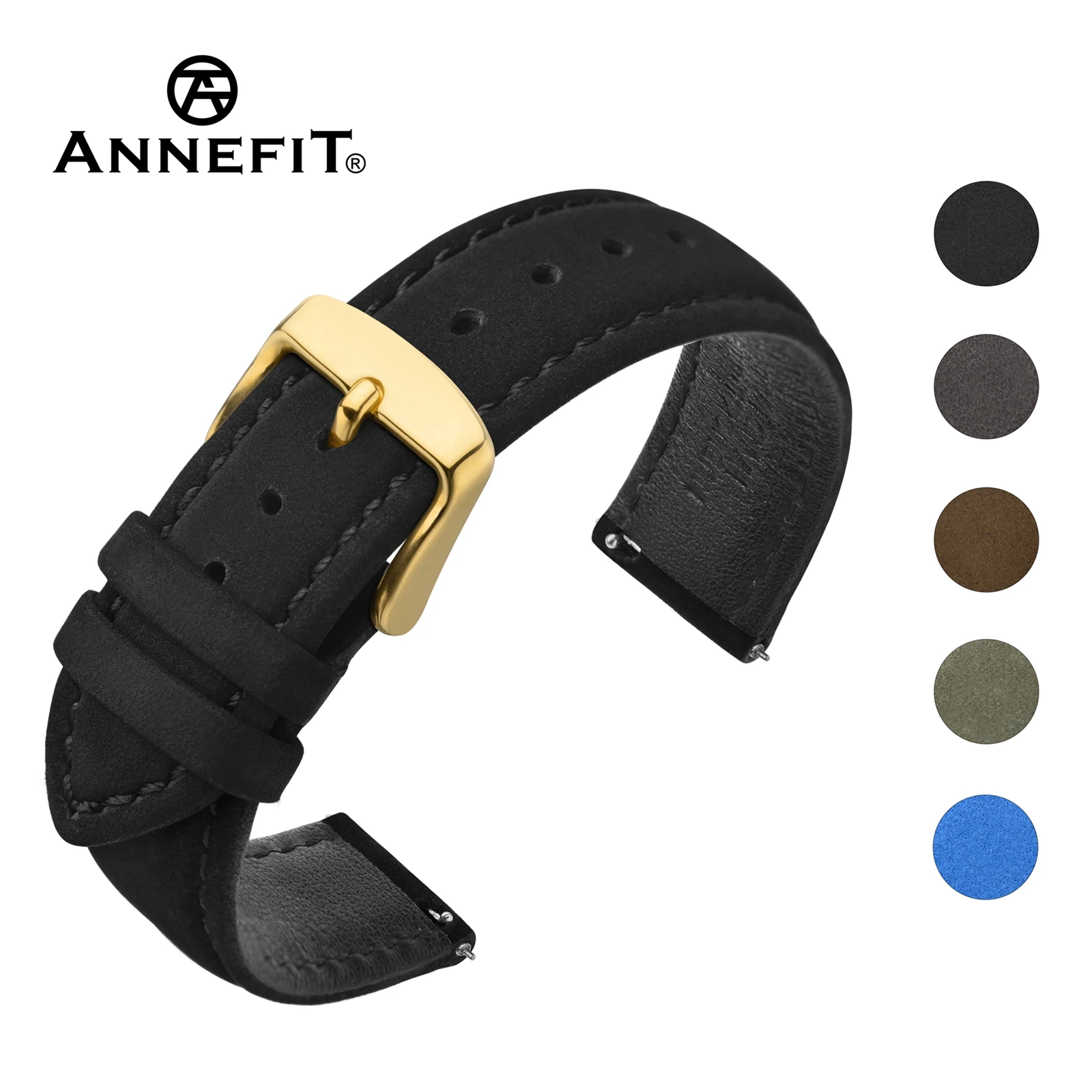 

ANNEFIT Vintage Nubuck Suede Soft Leather Watch Strap 18mm 20mm 22mm Watchband for Men Quick Replease Stainless Steel Buckle