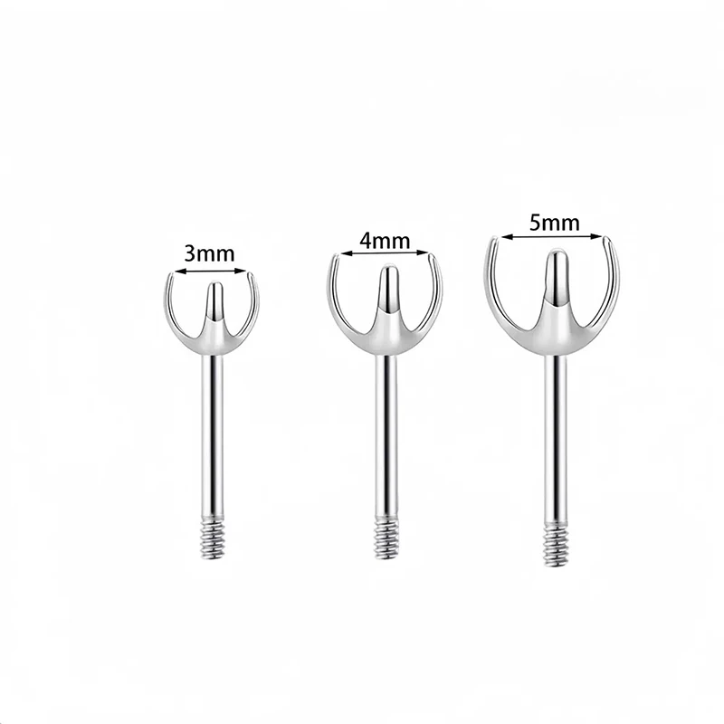 20Pcs/Lot Titanium Steel 3-Claw External Thread Ear Stud Blanks DIY Zircon Helix Earring Piercing Jewelry Accessories