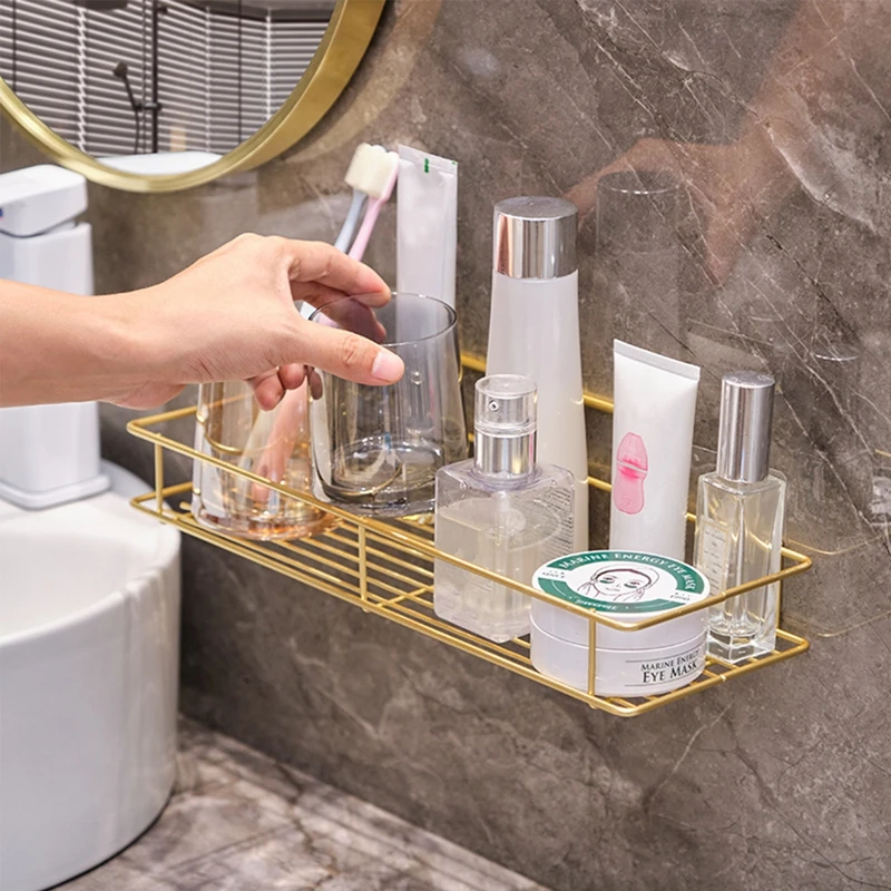 Light Luxury Gold Sanitary Bathroom Rack Hole-Free Wall-Mounted Mouthwash Cup Storage Rack Bathroom Kitchen Livin Room Accessory