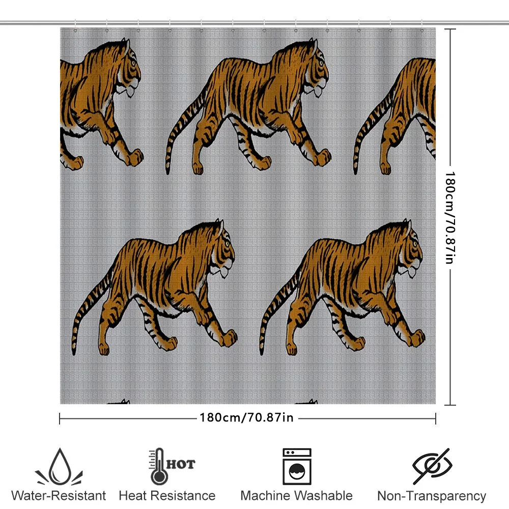 Duschvorhang mit Tier-Tiger-Print, Stoff, wasserdicht, Badezimmer-Dekor für Heimdekoration, gelbe weiße Streifen, Muster, Größe: 72 x 8 cm