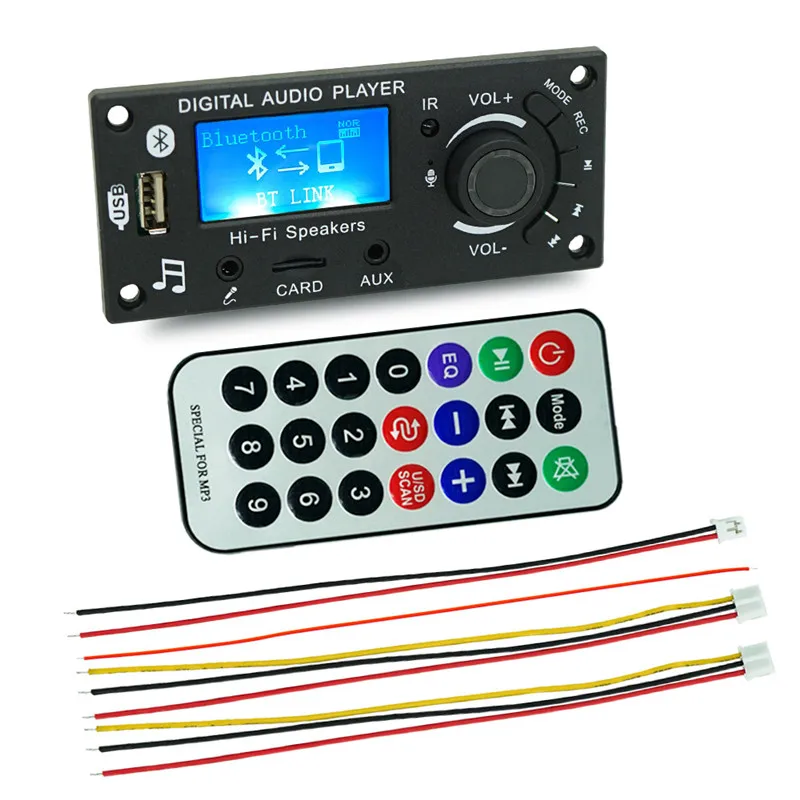 DC 12V Bluetooth 5.0 LCD MP3 WMA WAV Decoder Board Handsfree Car Audio Microphone Recording USB TF FM Mp3 Music Player Speaker