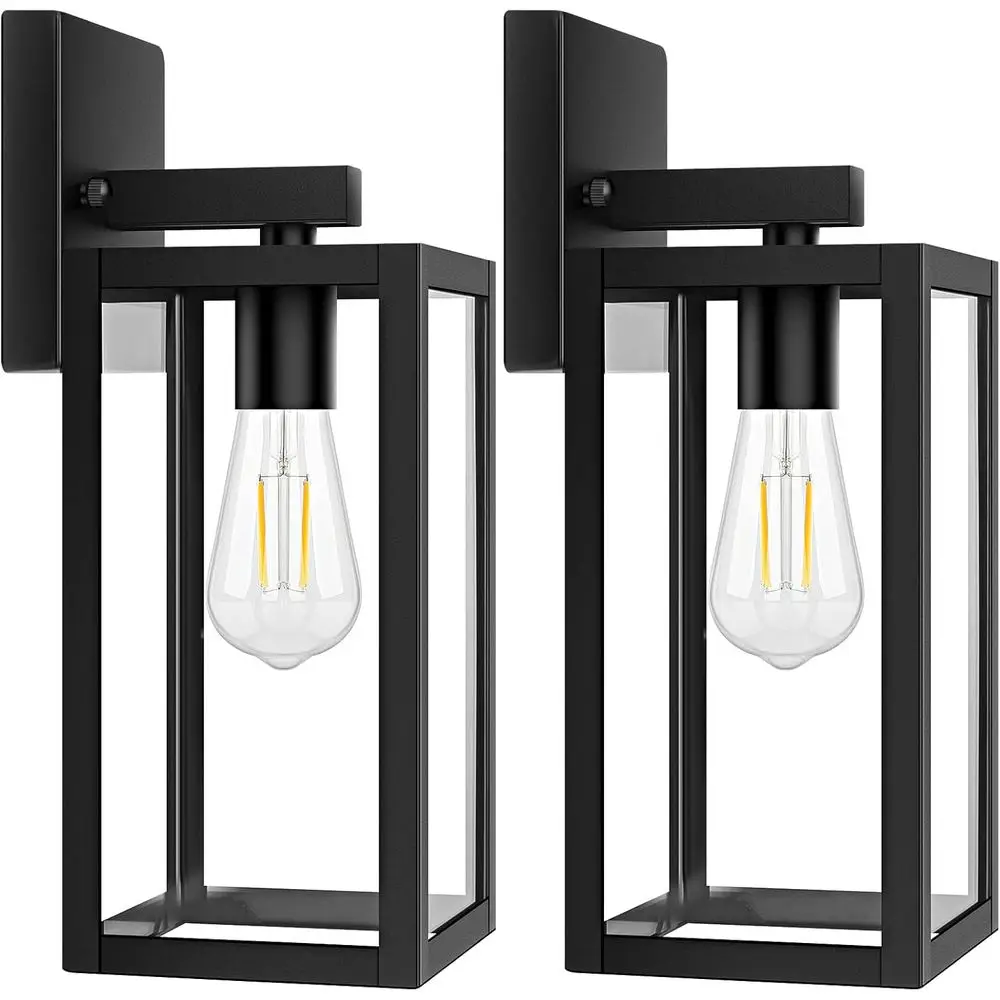 

Weatherproof Outdoor Wall Lanterns with Clear Glass, Rust-Resistant Black Sconces for Front Porch or Garage Doorway, Bulbs Not I