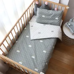 3Pcs Baby Bedding Set For Newborns Star Pattern Kid Bed Linen For Boy Pure Cotton Woven Crib Bedding Duvet Cover Pillocase Sheet