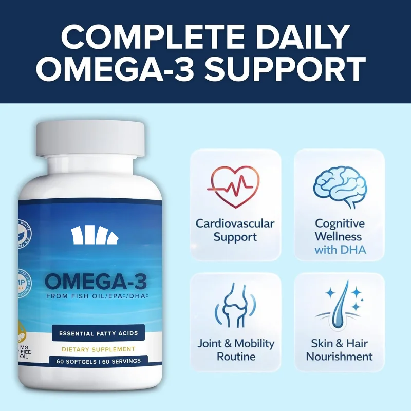 Male and Female Fish Oil Omega 3 Supplement Soft Capsules, 1280mg Per Serving, High EPA and DHA Joint Health Support