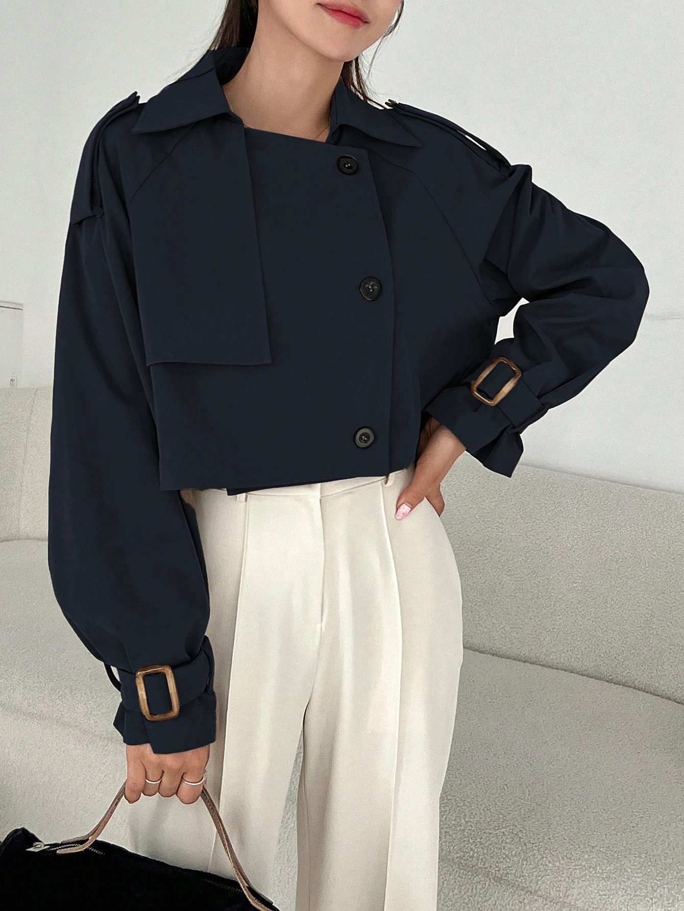 2025 Herbst Neue Damen Basic Einfarbiger Kurzer Trenchcoat Jacke