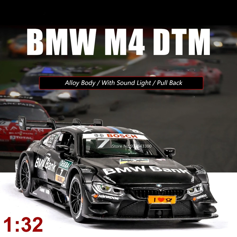 1/32 BMW M4 DTM Racing Car Model Toy Alloy Diecast with Sound Light Pull Back Model Car Collection Toys for Boys Holiday Gifts