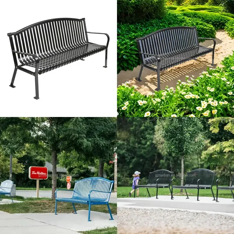 Classic Black Metal Steel Garden Bench Outdoor Seats with Backrest for Park for Outdoor Furniture