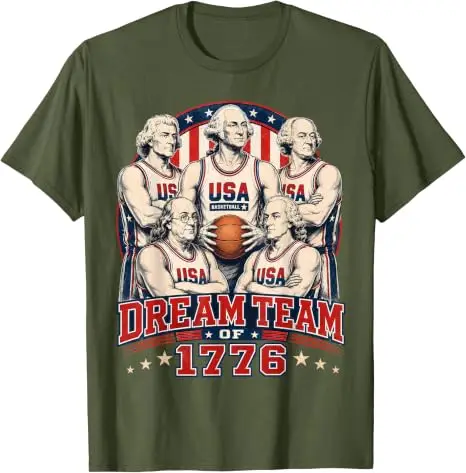 Dream Team of 1776 America 4th of July Independence Team T-Shirt Y2k George Washington USA Basketball Team Graphic Herrenbekleidung – Detail 6