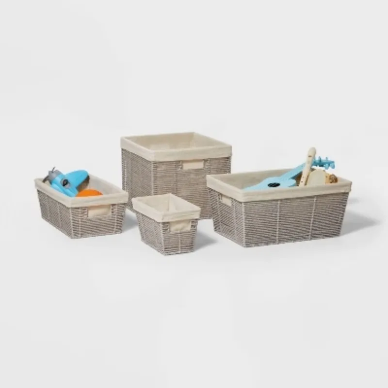 سلة مخروطية كبيرة من الحبل الورقي المنسوج باللون الرمادي - تصميم بسيط يمزج بسهولة مع أي ديكور منزلي