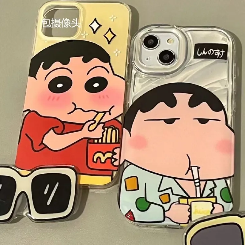 Kawaii Crayon Shin-chan Transparante Zonnebril Beugel Iphone Case Anime voor Iphone 11 12 13 14 15 16 pro/promax/plus Groothandel