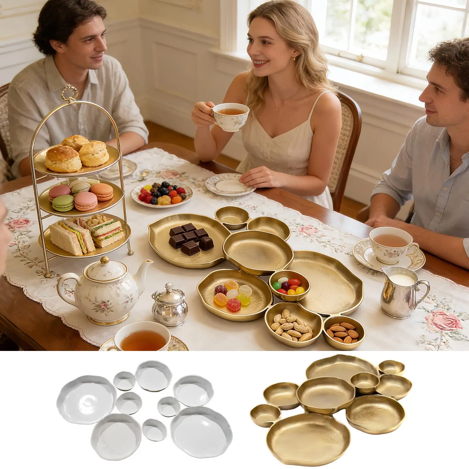 Nine-square Grid Decorative Plate Aluminum Serving Bowls Charcuterie Tray For Snacks Nuts Chips Fruit Candy Meals Appetizer