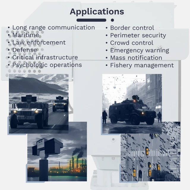 Alarma integrada personalizada, sistemas de seguridad perimetral de luz de sonido fijo, dispositivo acústico de largo alcance, sistema de advertencia nacional