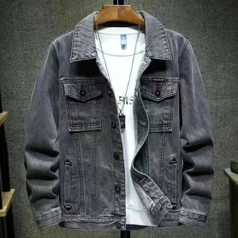 Male Jean Coats Cargo Biker Men's Denim Jacket Motorcycle Autumn Washed Fashion Low Price Korean Style High Quality Large Size