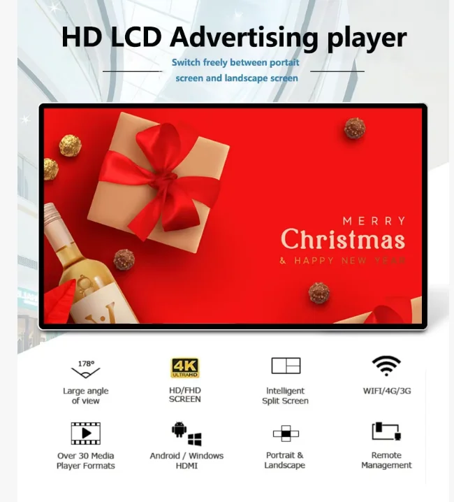 55 inch Portable digital poster lcd android smart indoor Advertising Player screen display board digital signage and displays