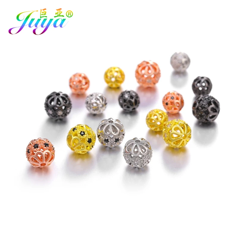 Juya Handmade 18K Gold Plated 8 10mm Hollow Small Hole Flower Caps Spacer Beads For DIY Women Needlework Beading Jewelry Making