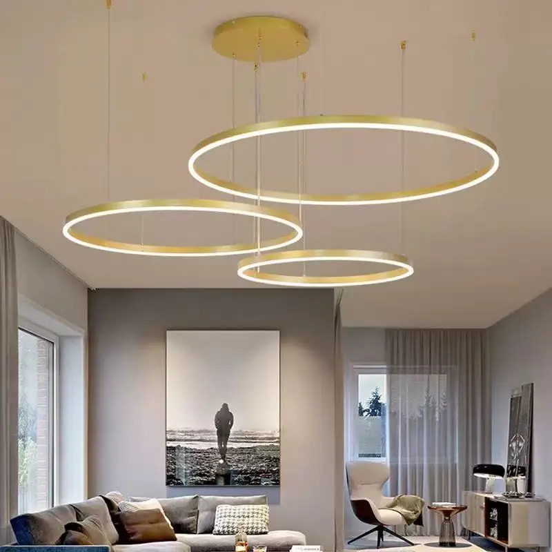 

Living room Chandelier modern creative LED Chandelier home lighting brushed ring ceiling gold black restaurant lighting fixtures