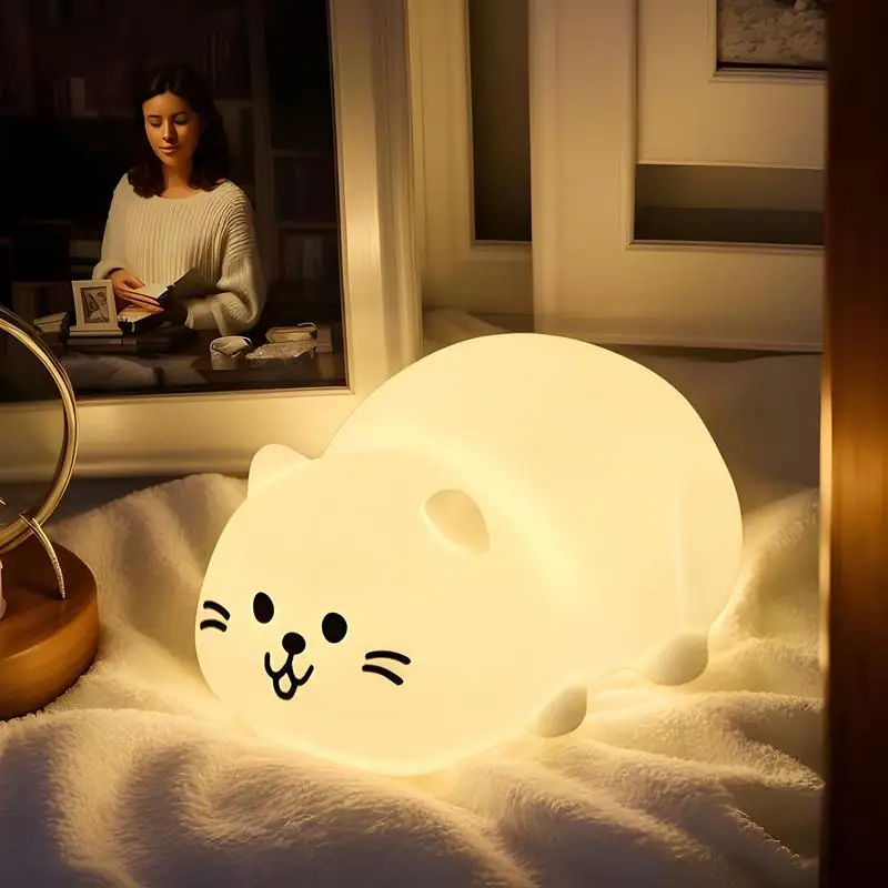 

Cat Lamp Tap Control Cat Bedside Table Lamp Cute 3-Level Dimmable Rechargeable Light for Home Decor Study Desk Bedroom Playroom