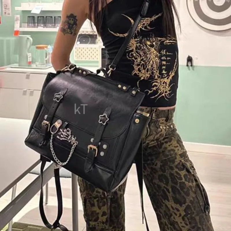 JK Backpack HK Cat Gothic Diamond Studded Sweet Cool Y2K Handbag Backpack Sweet Zipper Buckle Crossbody Chain Commute Backpack