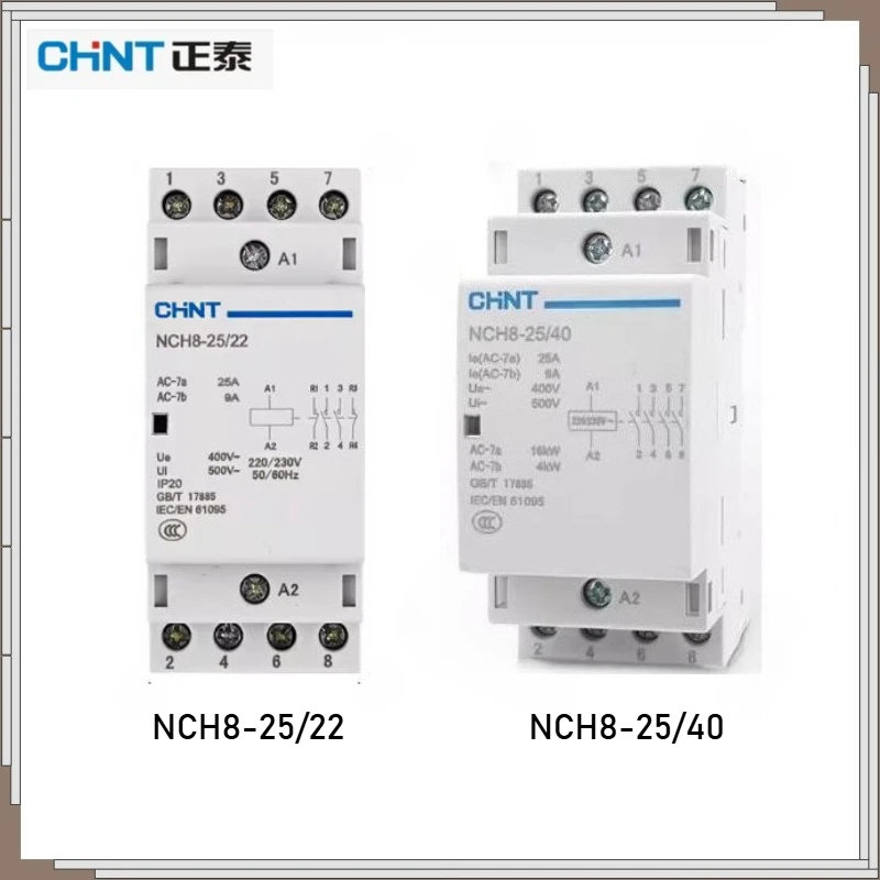 

Genuine CHINT NCH8-25/22 NCH8-25/40 Mini AC Contactor 220V Single Phase DIN Rail Mount Contacts for Home Appliance Control