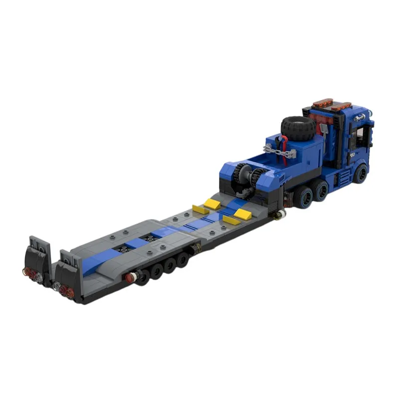 MOC Kreatives Blaues Flachanhänger-Modell mit Hohem Schwierigkeitsgrad, Schwerlast-LKW-Baustein-Modell, Erwachsenen-Puzzle-Bausatz, Geburtstagsgeschenk, Dekoration – Detail 3
