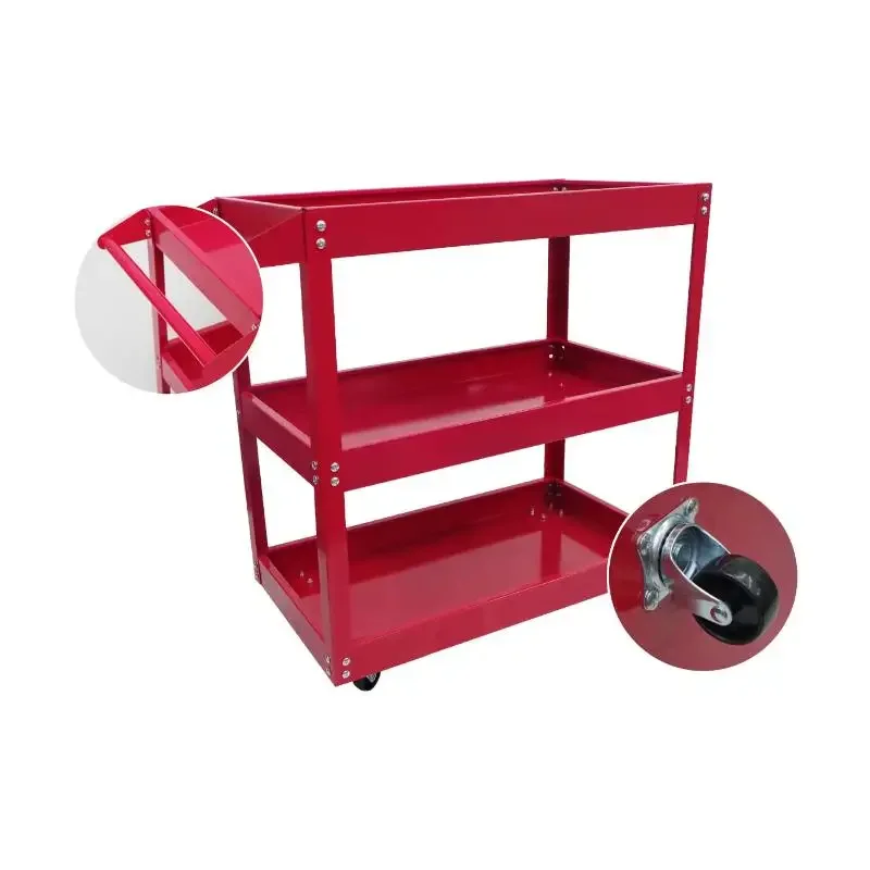 3 Tray Service Utility Cart Flat Shelf Utility Cart With Swivel 360 Degree Wheels Tool Cart