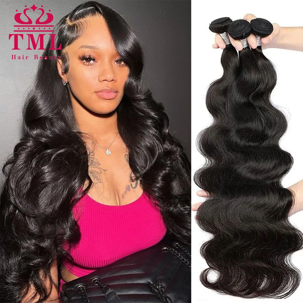 12A Body Wave Bundles 1/3/4 Bundles Deal 100% Raw Human Hair Extensions Peruvian Hair Weaving Natural Black Virgin Hair 30 Inch