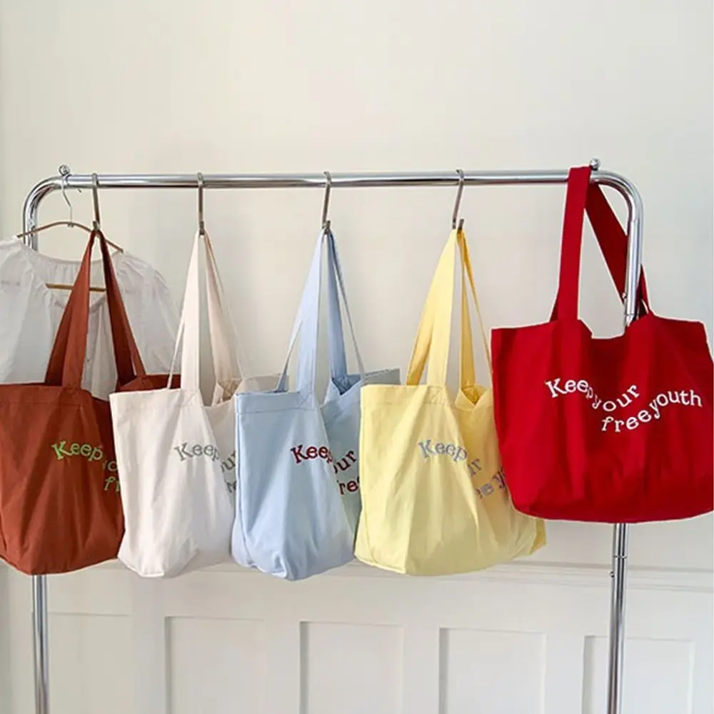 

Solid Color Canvas Totes Bag Casual Large Capacity Letters Shoulder Bag Versatile College Student Women's Handbag Commuting