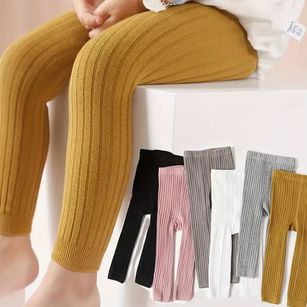 Weiche und dehnbare gerippte Mädchen-Leggings für Kleinkinder und Kleinkinder – lebendige Farben, bequeme Passform, Polyester-/Spandex-Mischung