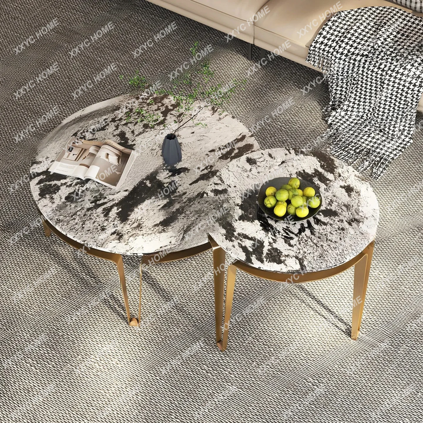 XX Natural marble size round coffee table combination living room light luxury style