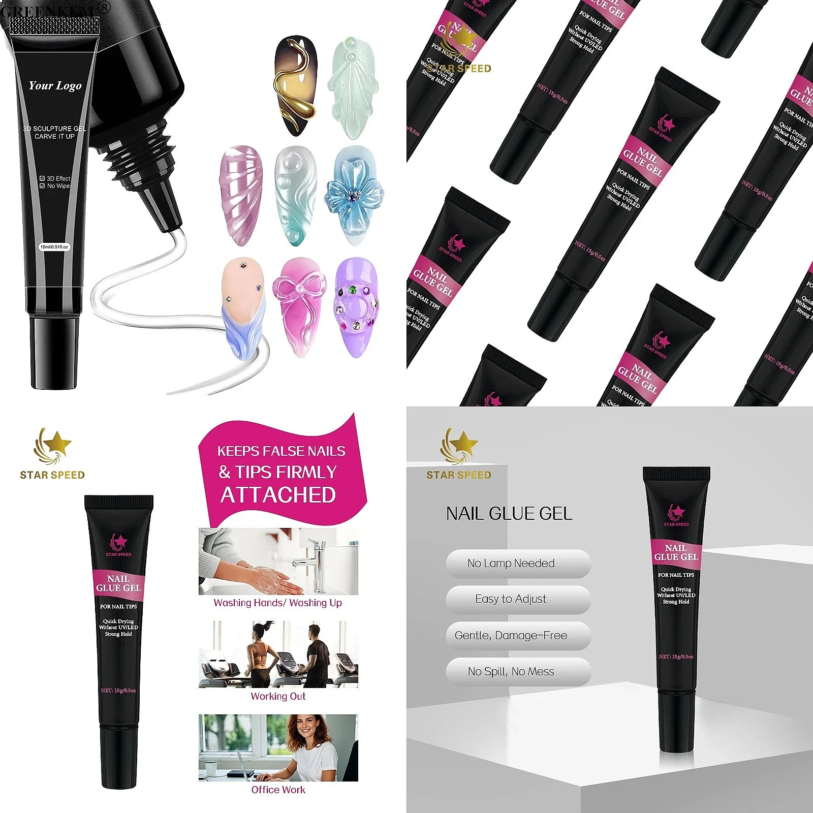 

Professional 15ml 3D Nail Rhinestone Gel Non-Flowing No-Wipe Seam Filling No UV LED Nail Art