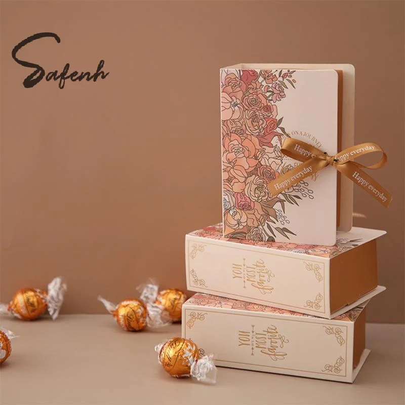 Simple Book Shape Gift Box With Ribbon Paperboard Material Present Packaging Box DIY Candy Packaging Box Wedding Birthday