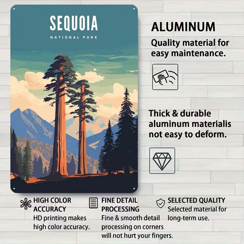 Sequoia National Park Metal Sign Travel Poster Bedroom Decoration Vintage Tinplate Sign for Wall Art Decoration Bathroom Decor