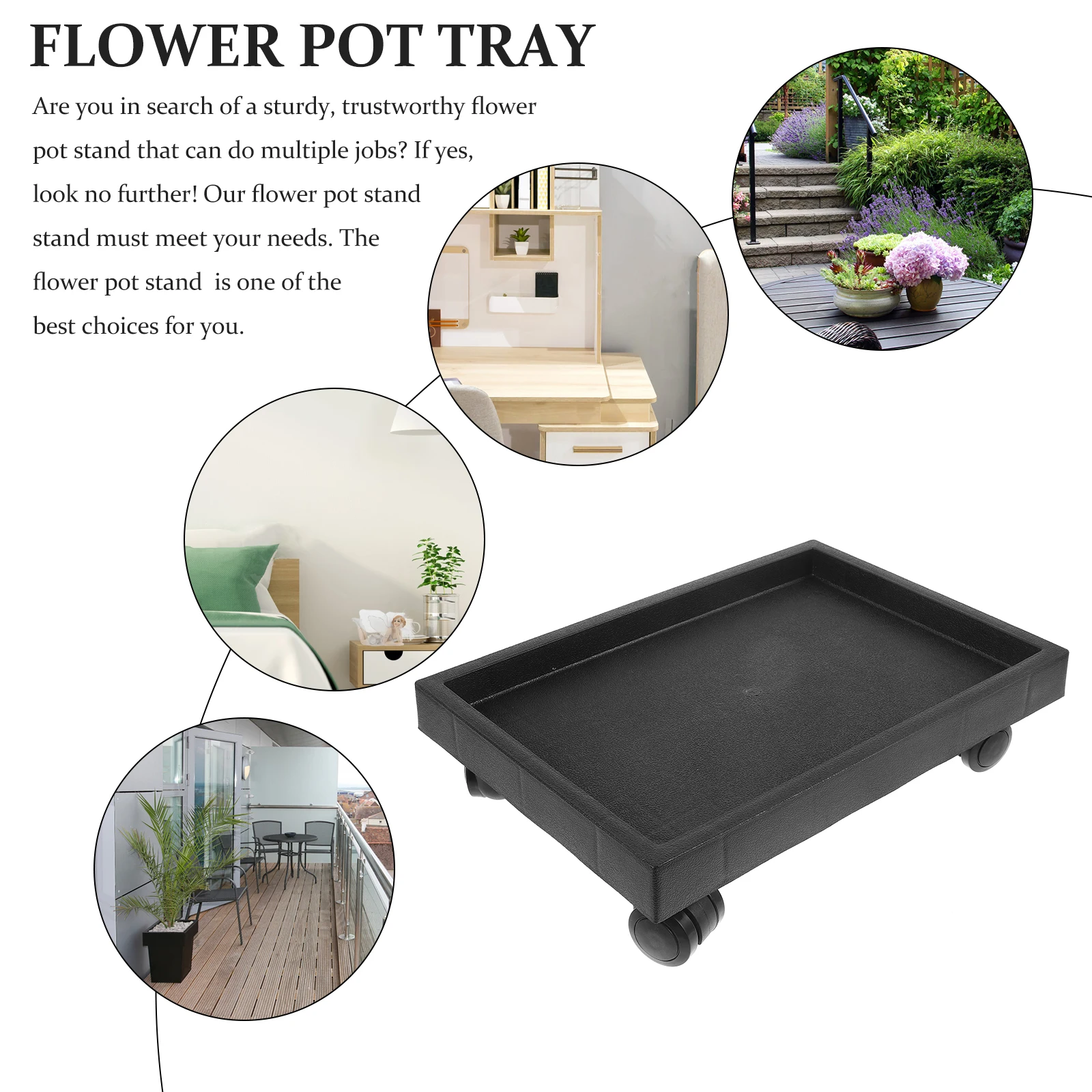 

Wheeled Planter Tray Stand Tempered Glass Rectangular Design Plant Saucer with Wheels Durable Waterproof Rolling Base for Flower