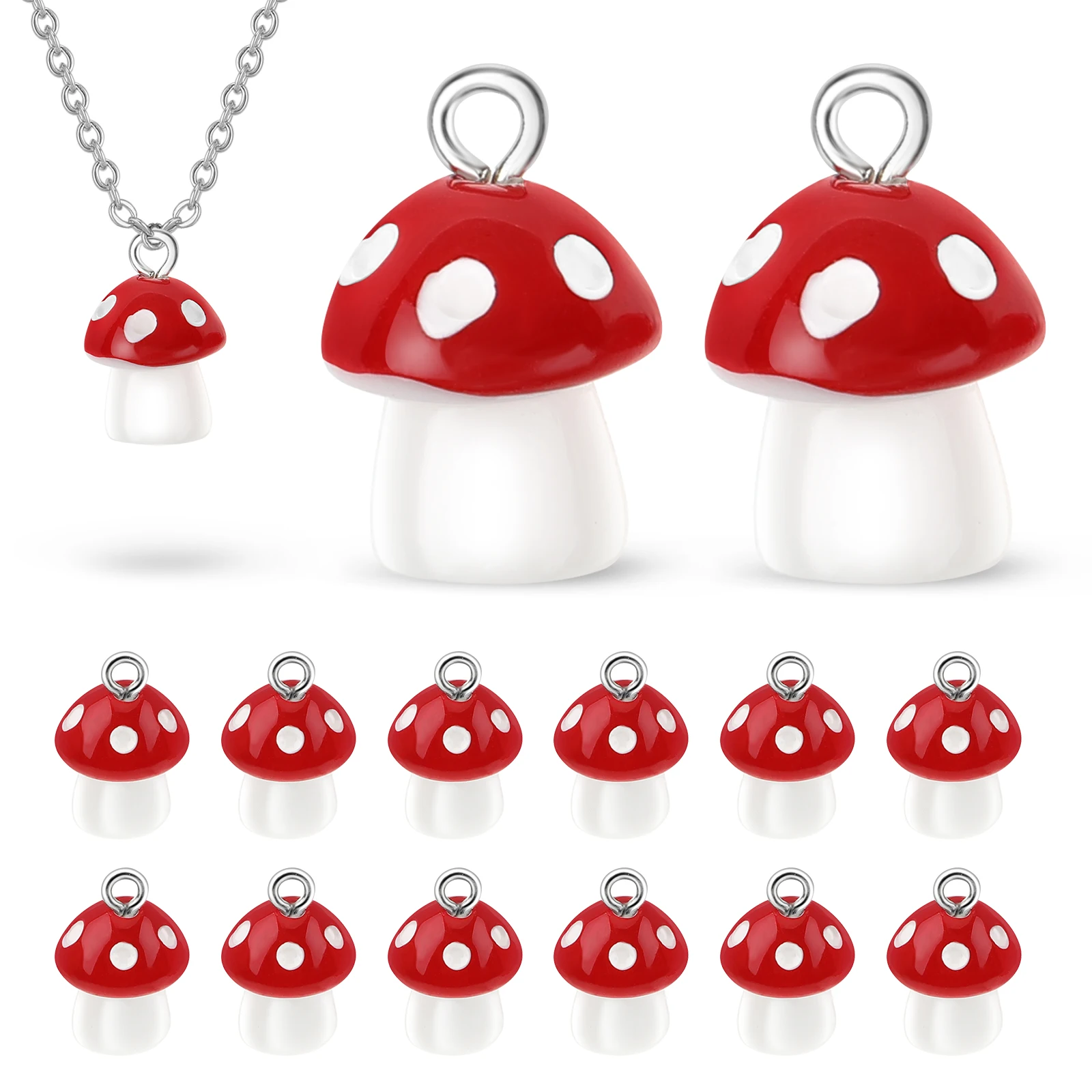 

30 Pcs Mushroom Pendant Key Chain Pendants Jewelry Making Charms Small Size Cute for Necklaces DIY Accessories
