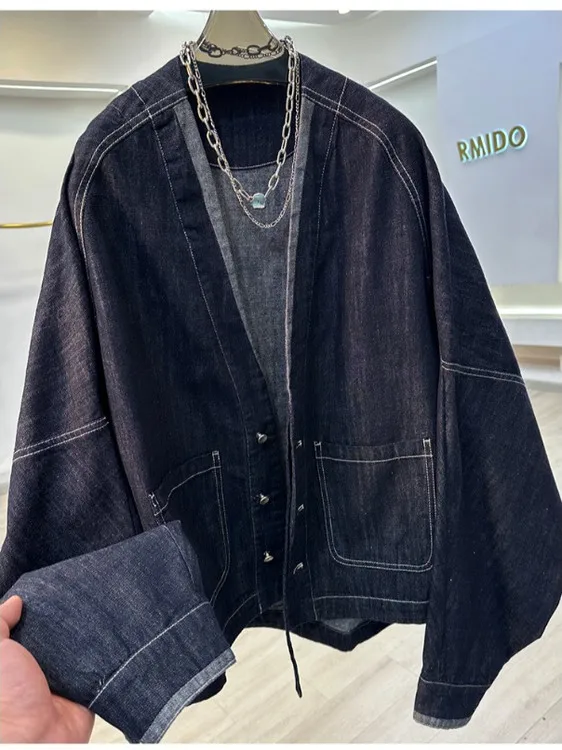 Casual Sle Donna Or Jaet V-Ne Batwing Sve Denim Capispalla Loose Fit Autunno Nuovo arrivo Etichetta di marca Rimosso