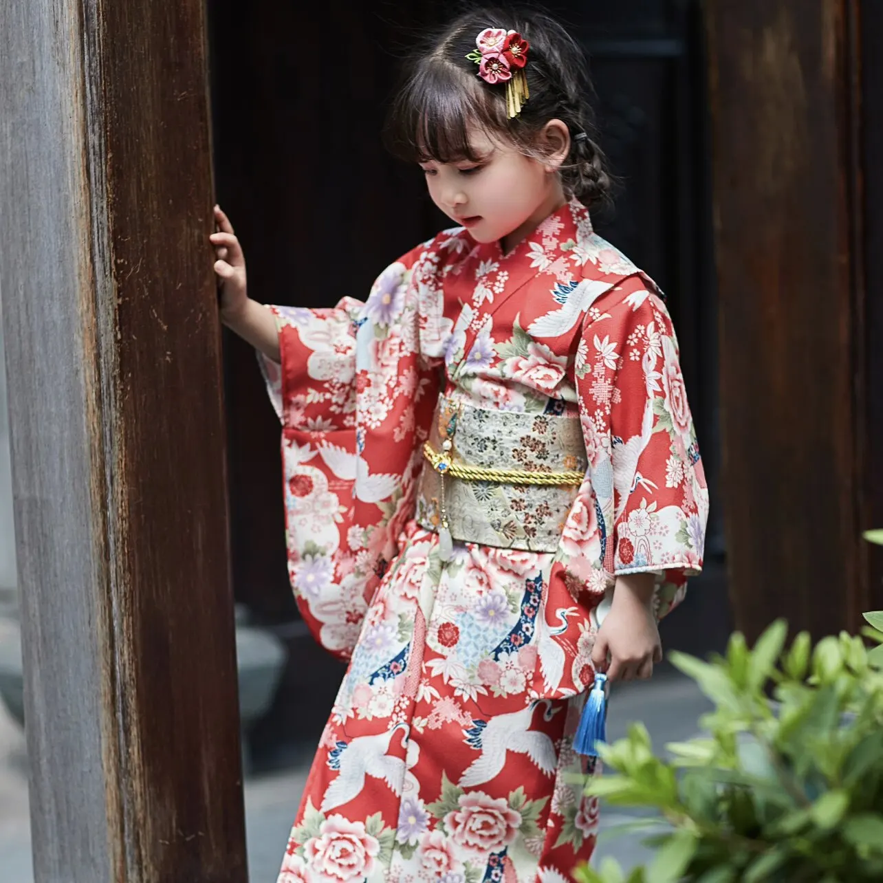 

2026 Japanese Girl's Vintage Dress Kimono With Obi Robe National Flower Print Kimono Dress Traditional Kimono Yukata For Kids