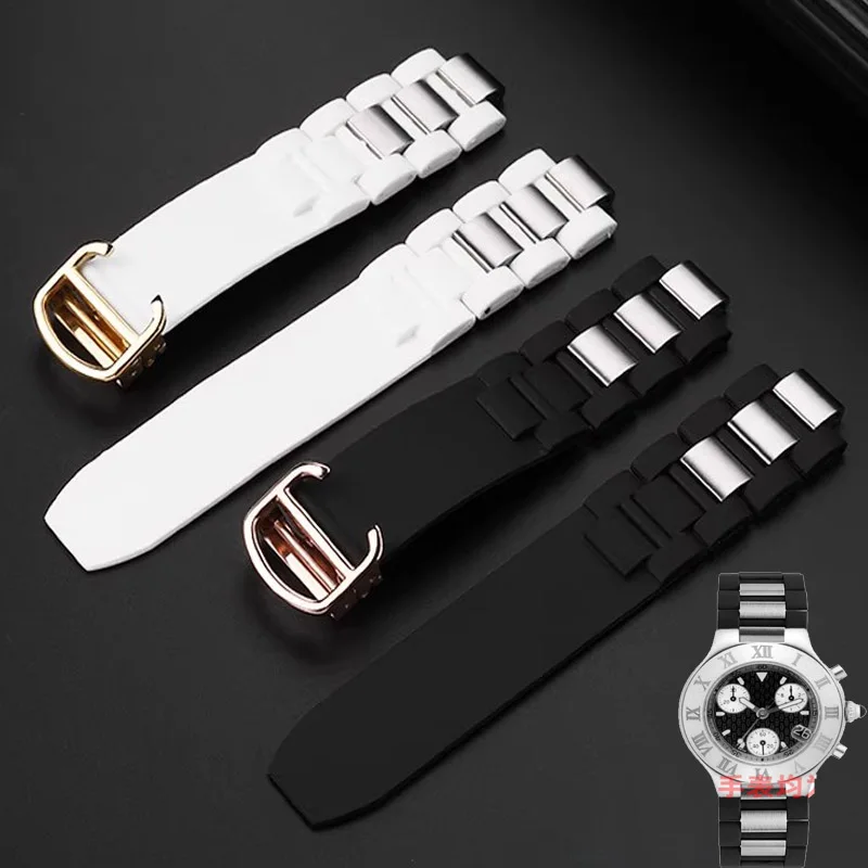 

Высококачественная силиконовая лента 20 мм * 10 мм, черный резиновый сменный ремешок для часов с серебряной застежкой для Cartier 21 Chronoscaph, ремешок