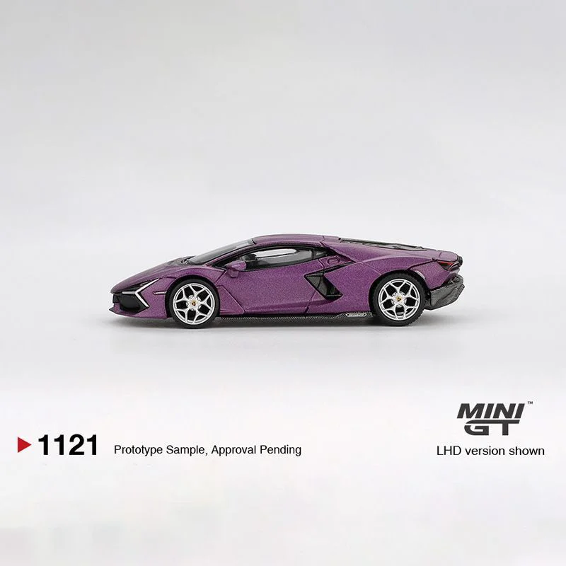โมเดลรถ MINI GT 1:64 Lamborghini Revuelto สีม่วง รุ่นฉลองครบรอบ 30 ปี พร้อมรถ Mercedes-Benz 190E 2.5-16 Evolution II สีดำด้าน  วัสดุโลหะผสม สำหรับสะสมและตกแต่ง