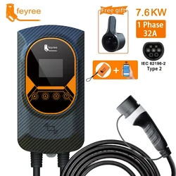 Feyree EV-Ladestation 32 A Elektrofahrzeug-Autoladegerät EVSE Wallbox Wandmontage 7,6/11/22 kW Typ2-Kabel IEC62196 APP-Steuerung