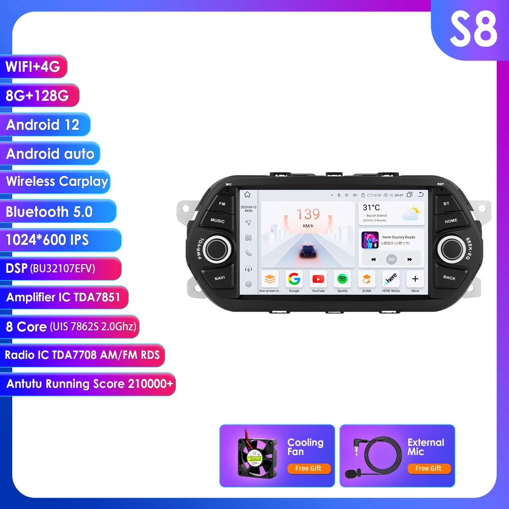 7 inch 2DIN Android autoradio met intelligente systemen voor Fiat Tipo Egea 2015 2016 2017, Carplay multimediaspeler, WiFi, 4G, RDS, DSP, BT