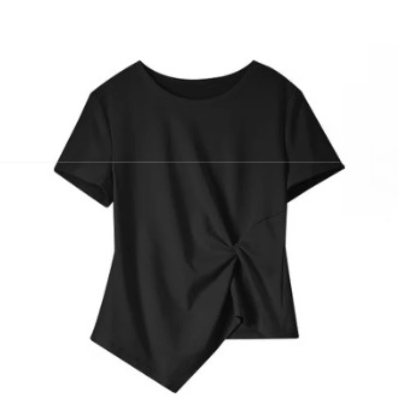 SENTUBILA-Conjunto de falda de 2 piezas para mujer, camisetas informales de algodón puro con cuello redondo y manga corta, faldas de lunares, verano 2025, 152ZC2622Z