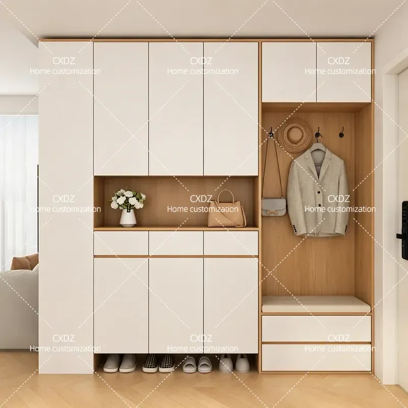 Solid Wood Oak Shoe Cabinet ENF Grade Eco Friendly Entryway Porch Storage Locker Integrated Wall Mounted Door Cabinet for